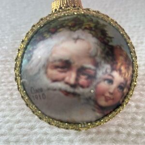 Vintage 1994 Christmas Krebs Victorian Santa Silk on Glass Ornament West German